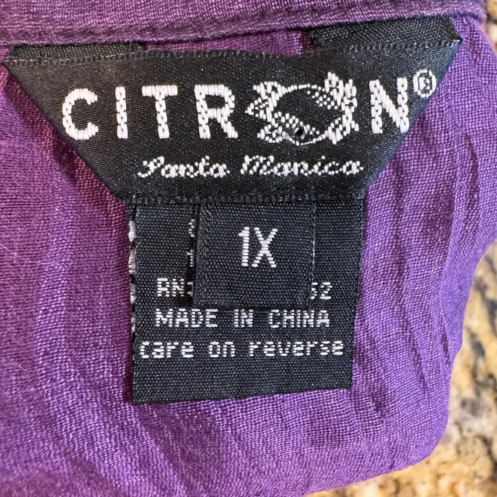 Citron Purple Linen Textured Mandarin Collar Frog Closure Jacket Top Lagenlook